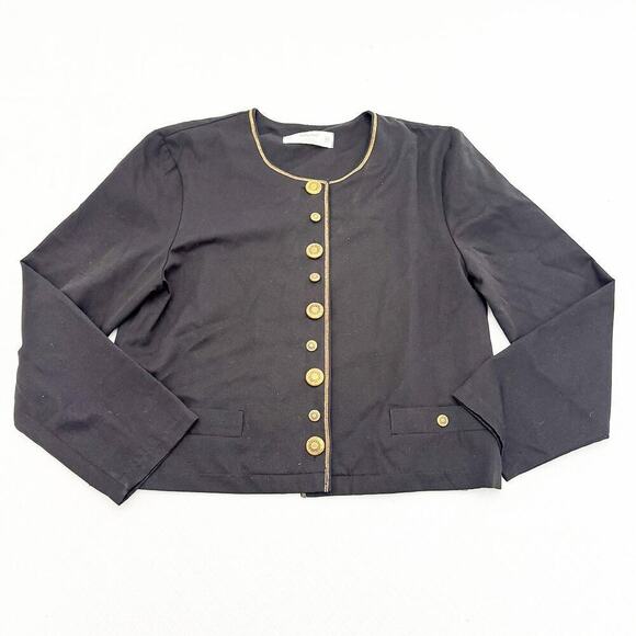 St. Michael Lightweight Black Gold Button Down Jacket Blazer Size 12 - Picture 1 of 7